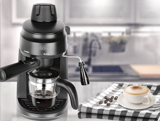 Black + Decker Bxcm0401In 870W 4-Cup Espresso & Cappuccino Coffee Maker with Frothing Function | Detachable Drip Tray for Easy Cleaning | 2-Year Warranty -(Black)